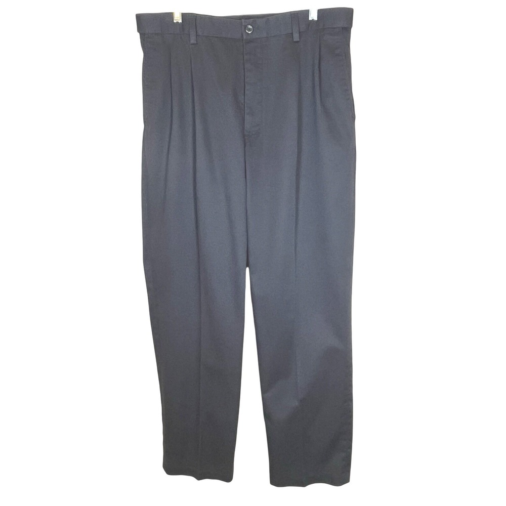 Izod Mens Chino Pants Size 36x34 Black 98% Cotton Stretch Pleated Straight